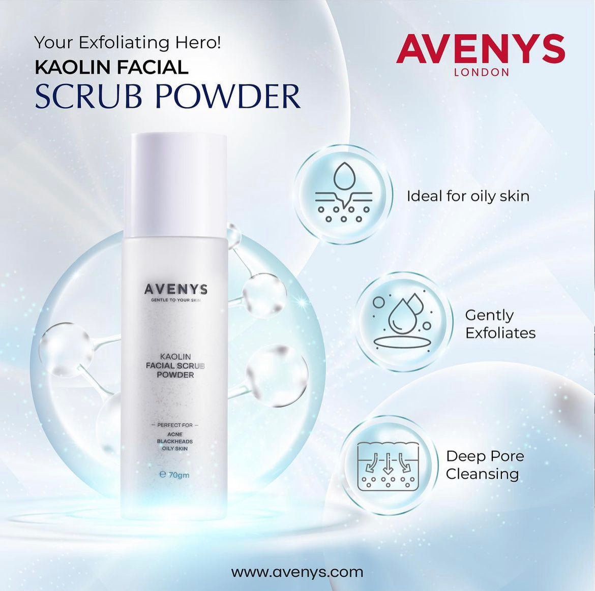 AVENYS Kaolin Facial Scrub Powder